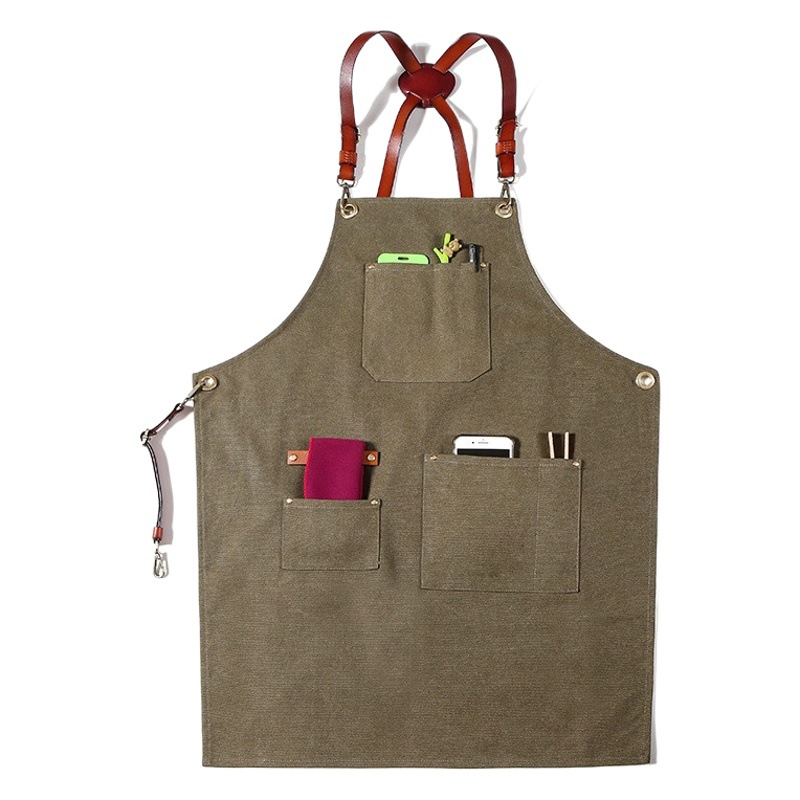 Comercio exterior lona delantal logotipo personalizado barista Barista chef ropa de trabajo Denim delantal por mayor encargo