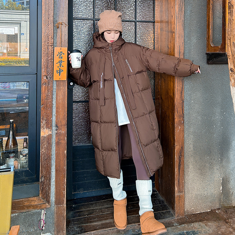 2024 invierno nuevo estilo coreano de moda suelta ropa de algodón de pluma para mujeres sobre la rodilla larga con capuzas gruesa chaqueta de algodón de mujer image 5