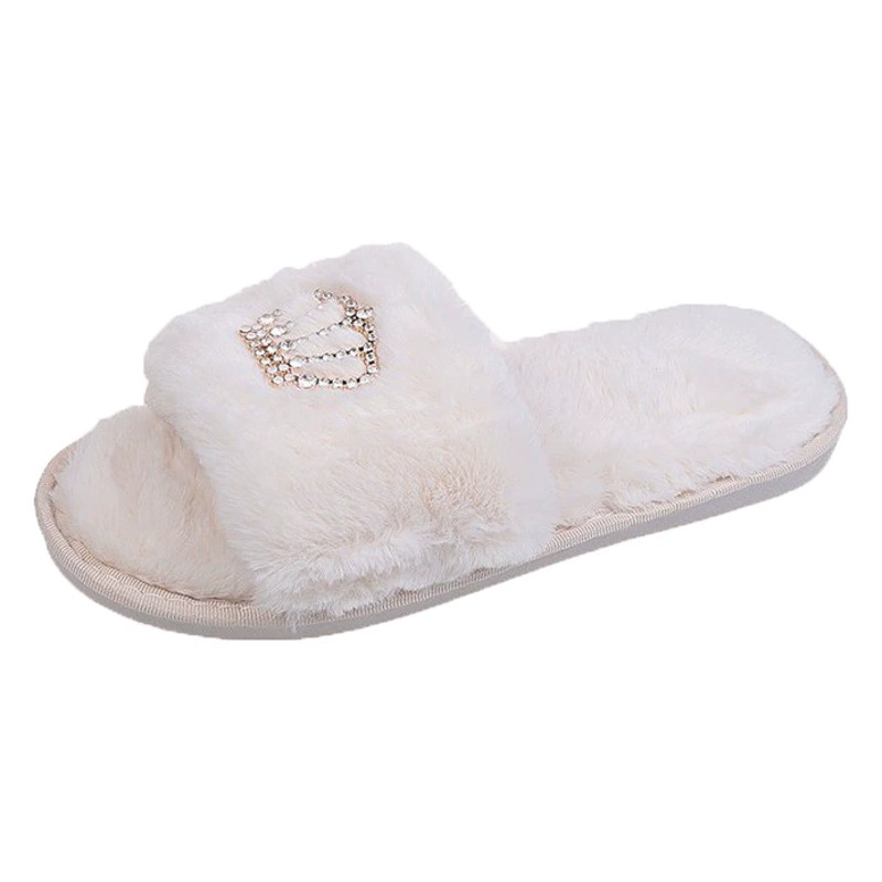 2023 новые плюшевые тапочки женские тапочки с короной и яркими бриллиантами Женские плоские хлопковые тапочки в Корейском стиле Женская Внешняя торговля оптом