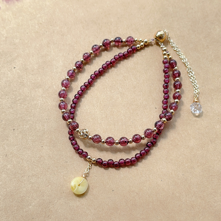 Brazilian Purple Teeth Black Garnet Bracelet Women's Double Circle Buddha Beads Genuine Crystal Women's Stone Gift Pull Bracelet