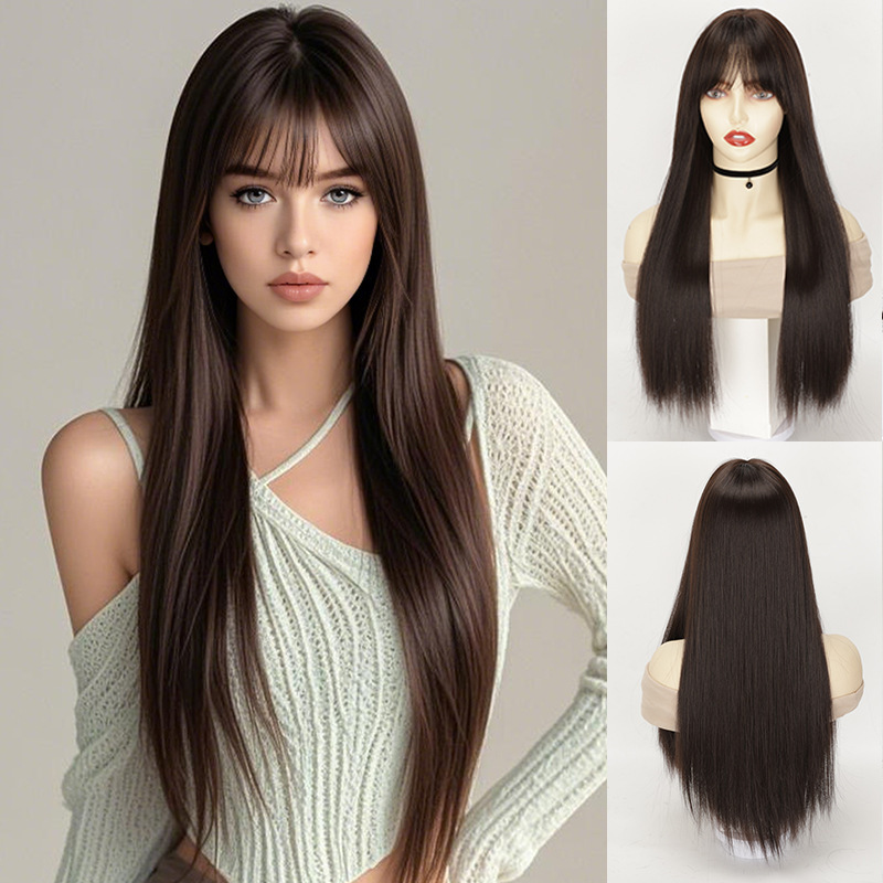 Manufacturer Wholesale Straight Hair Wig Full Head Long Hair Daily Natural Full Head Women's Amazon Best-Selling Bangs Hairpiece Manufacturer Wholesale Straight Hair Wig Full Head Long Hair Daily Natural Full Head Women's Amazon Best-Selling Bangs Hairpiece