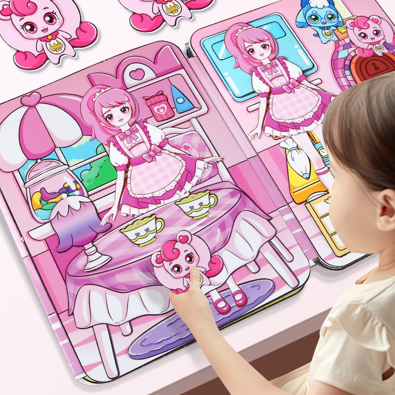 Wonderful and Cute Magnetic Quiet Book New Girl Handmade DIY Princess Stereo Sticker Dress-Up Book Kidsren's Learning Sea