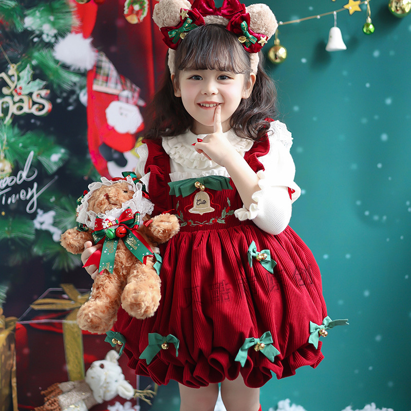 贝酷雨女童洛丽塔公主裙冬季新款小女孩新年圣诞一件代发E22427
