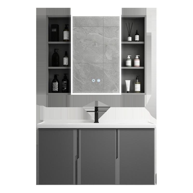 Mueble de baño de aluminio de espacio moderno simple montado en la pared lavabo gabinete combinación piscina hogar excelente cerámica roca placa cuenca integrada