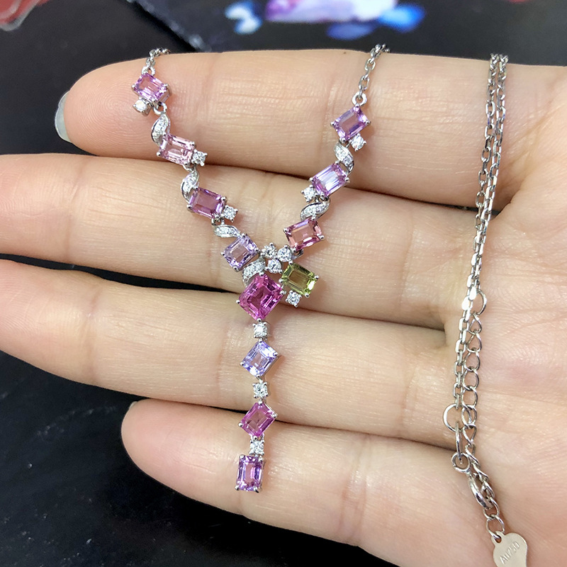 vintage sapphire colorful purple pink zircon copper tourmaline set necklace
