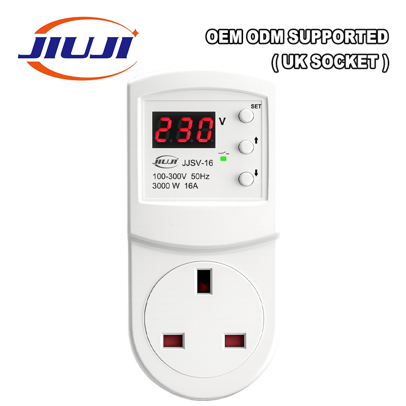 Automatic voltage current protector socket AC 220V adjustable 16A EU plug socket refrigerator protection