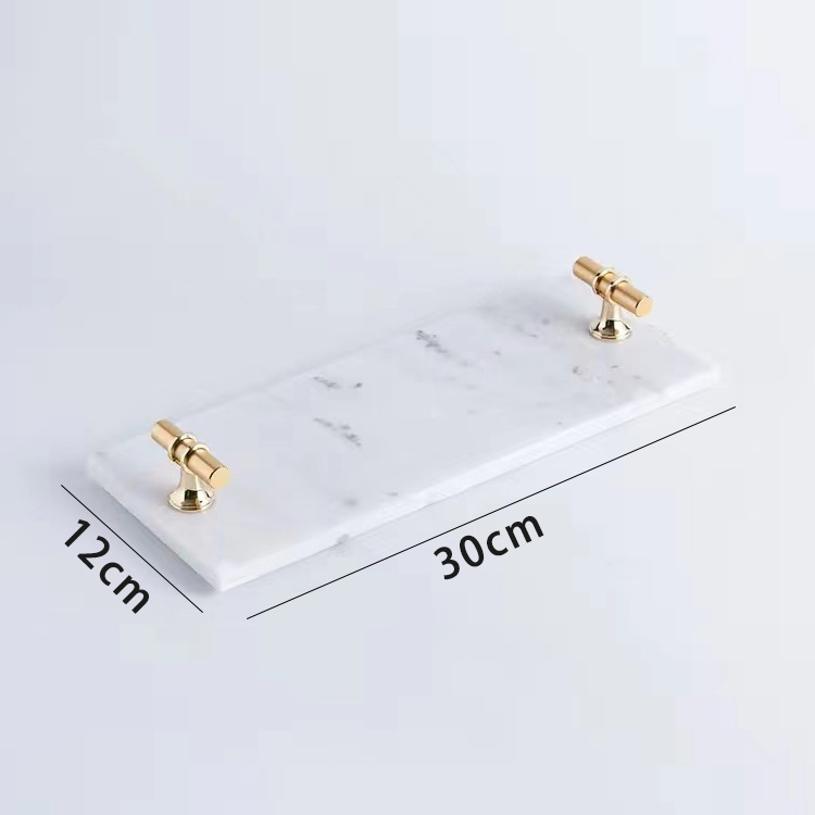 Bandeja de mango de oro de mármol blanco gris mango de lujo de luz media