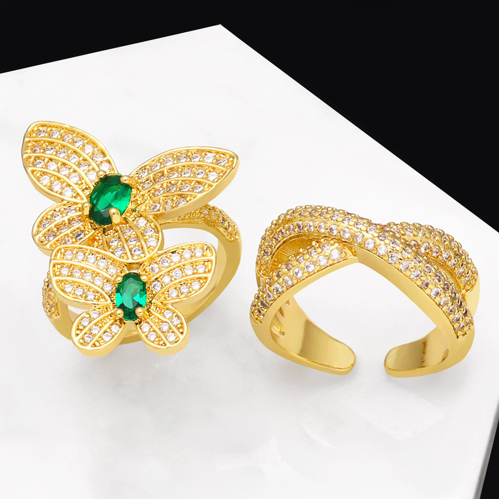 Fashion Butterfly Copper Open Ring Plating Zircon Copper Rings