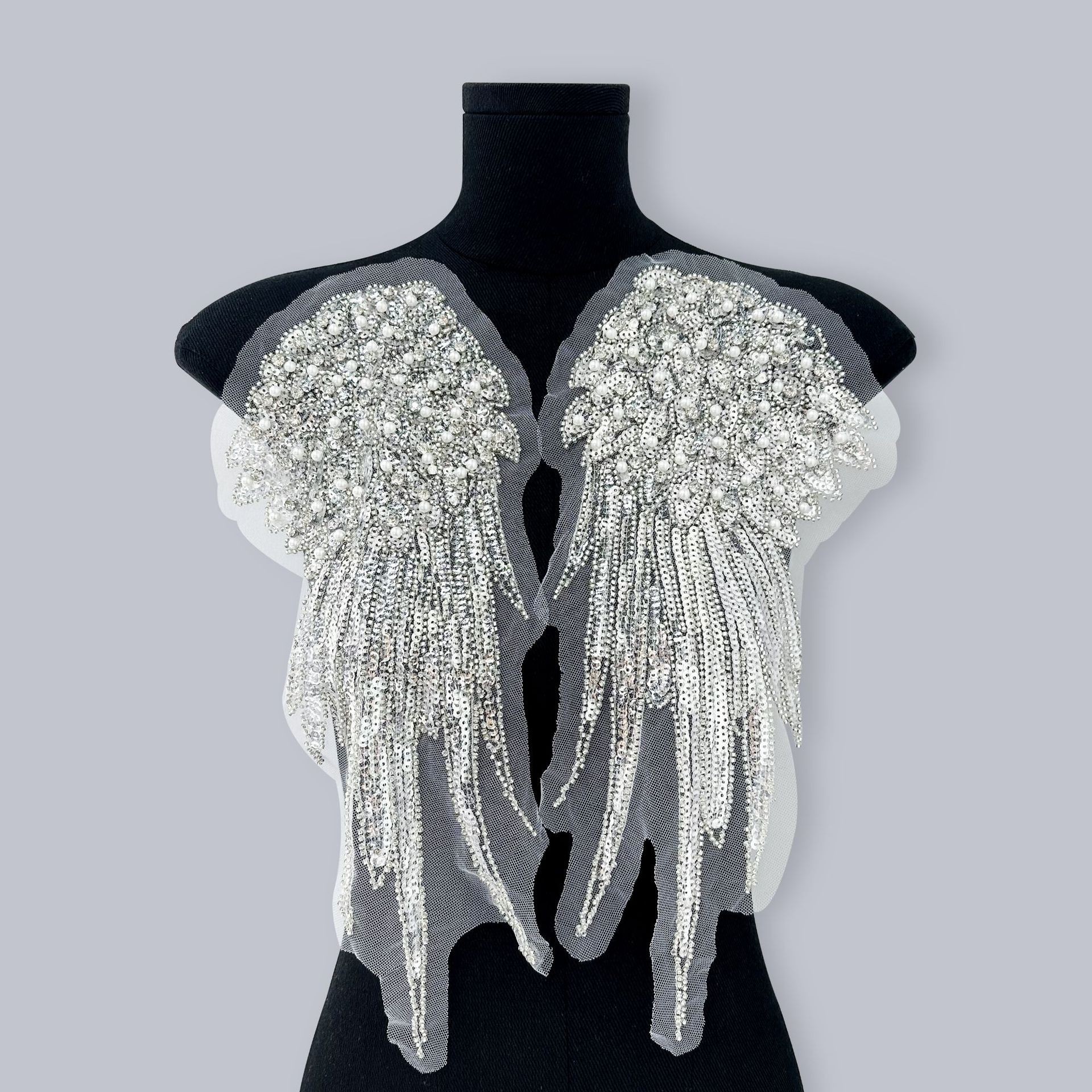 Ultra-pesado mano brillante perla ángel alas de arroz cuentas esquinillas grandes alas vestido de boda accesorios de ropa de actuación