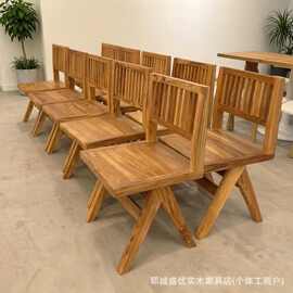 新中式老榆木餐椅家用单人喝茶靠背椅餐厅餐馆复古纯实木原木椅子