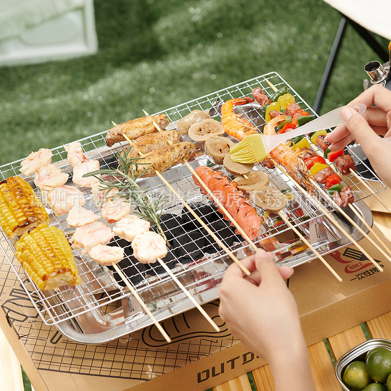 Outdoor disposable barbecue grill stainless steel portable barbecue plate camping dinner takeaway set gift wholesale price