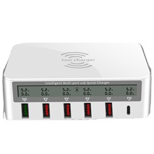 10W Qi无线快速充电器LED屏智能显示5USB充电3.0 Type C PD充电器