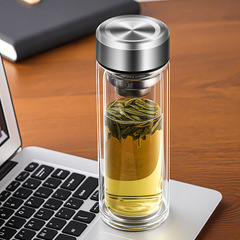 高硼硅双层加厚玻璃杯耐高温茶水分离杯高级感轻奢大容量水杯便携