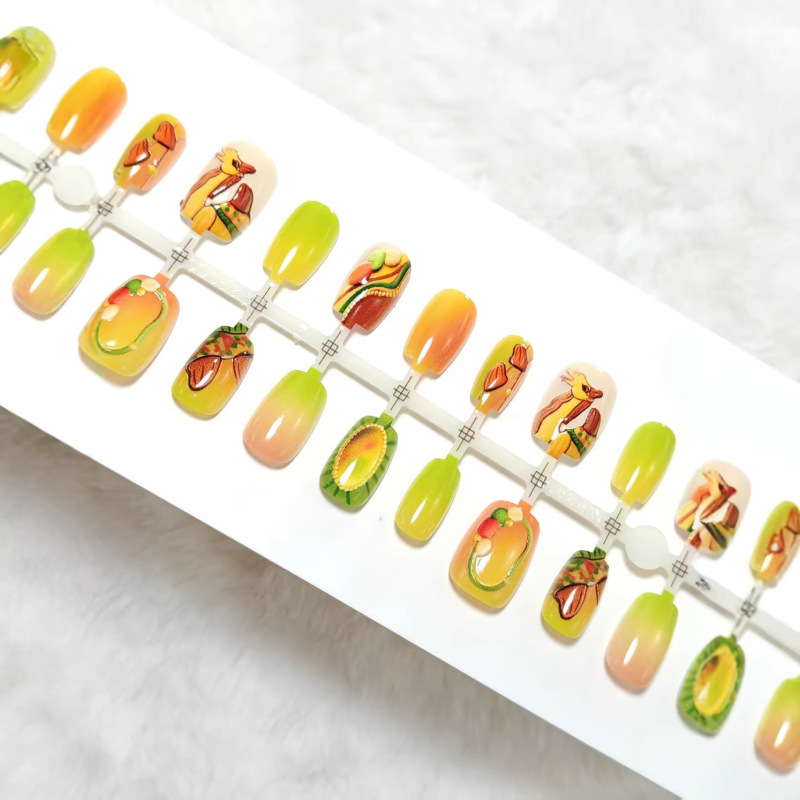 Summer Fruit-Themed Pre-Made Wearable Nails for Girls, Ins-Style Wearable Nails, Niche Art Fashion Nail Stickers, 30 Pieces