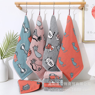 Zhiyang towel South Korea graffiti cat series four-layer cotton gauze large square towel hand towel kitchen towel factory wholesale