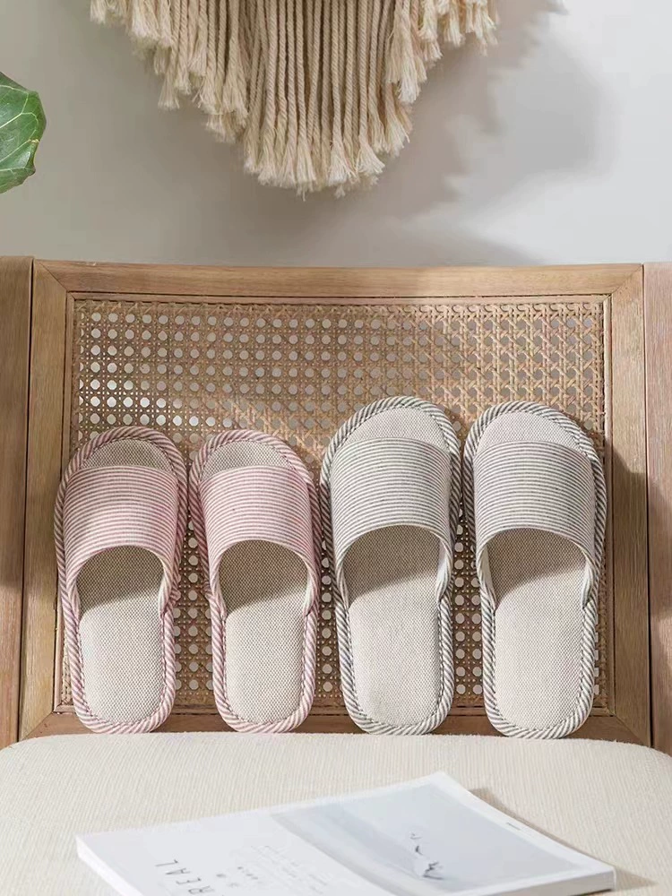 Тапочки из льняной ткани, дышащие весенне-осенние домашние тапочки на четыре сезона, домашние бесшумный Нескользящие домашние тапочки из хлопка и льна для пар