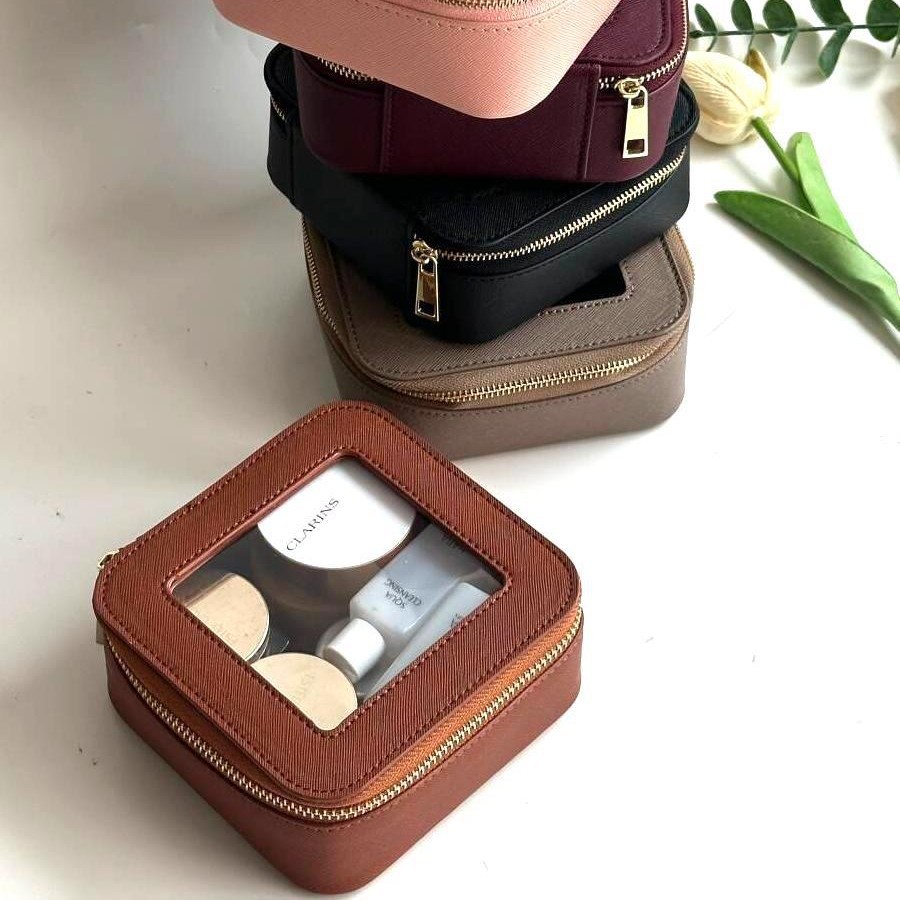 Bolsa de Aseo y Maquillaje Portátil de PU, Impermeable, para Viajes y Uso Diario