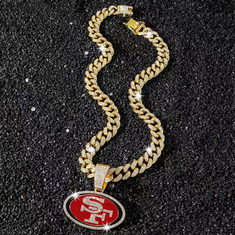 Trendy New Mlb San Francisco 49Ers Full Diamond Cuban Chain Necklace Pendant in Hip-Hop Style