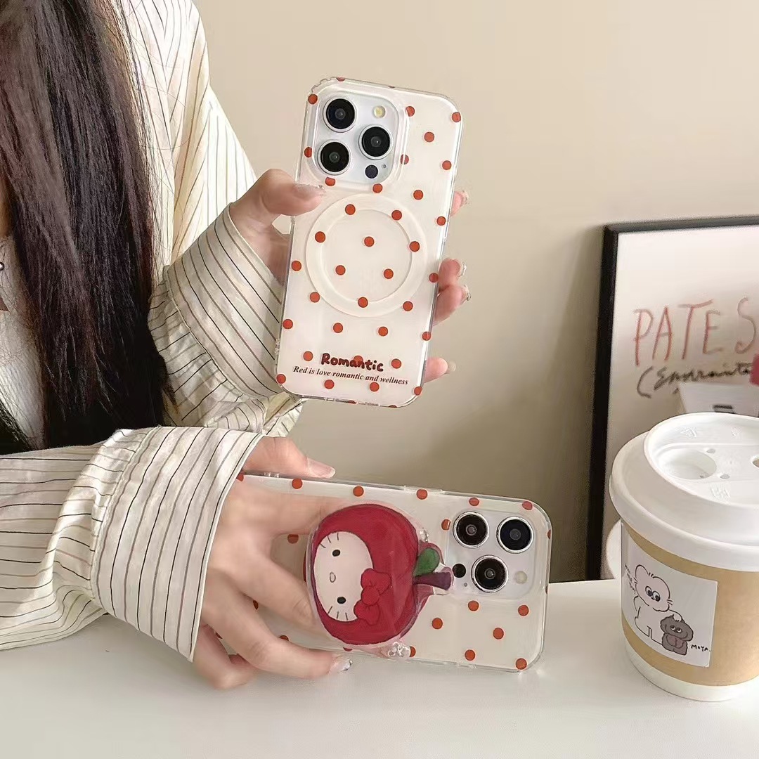 Ins magnéticamente absorbente punto de onda iPhone14 Apple casco kt aplicable iPhone15ProMax funda para teléfono móvil 12/13 mujer