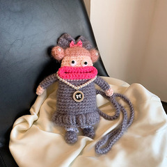 網紅超火毛線鈎針手機包包女成品包ins潮酷大嘴妹單肩斜挎包批發