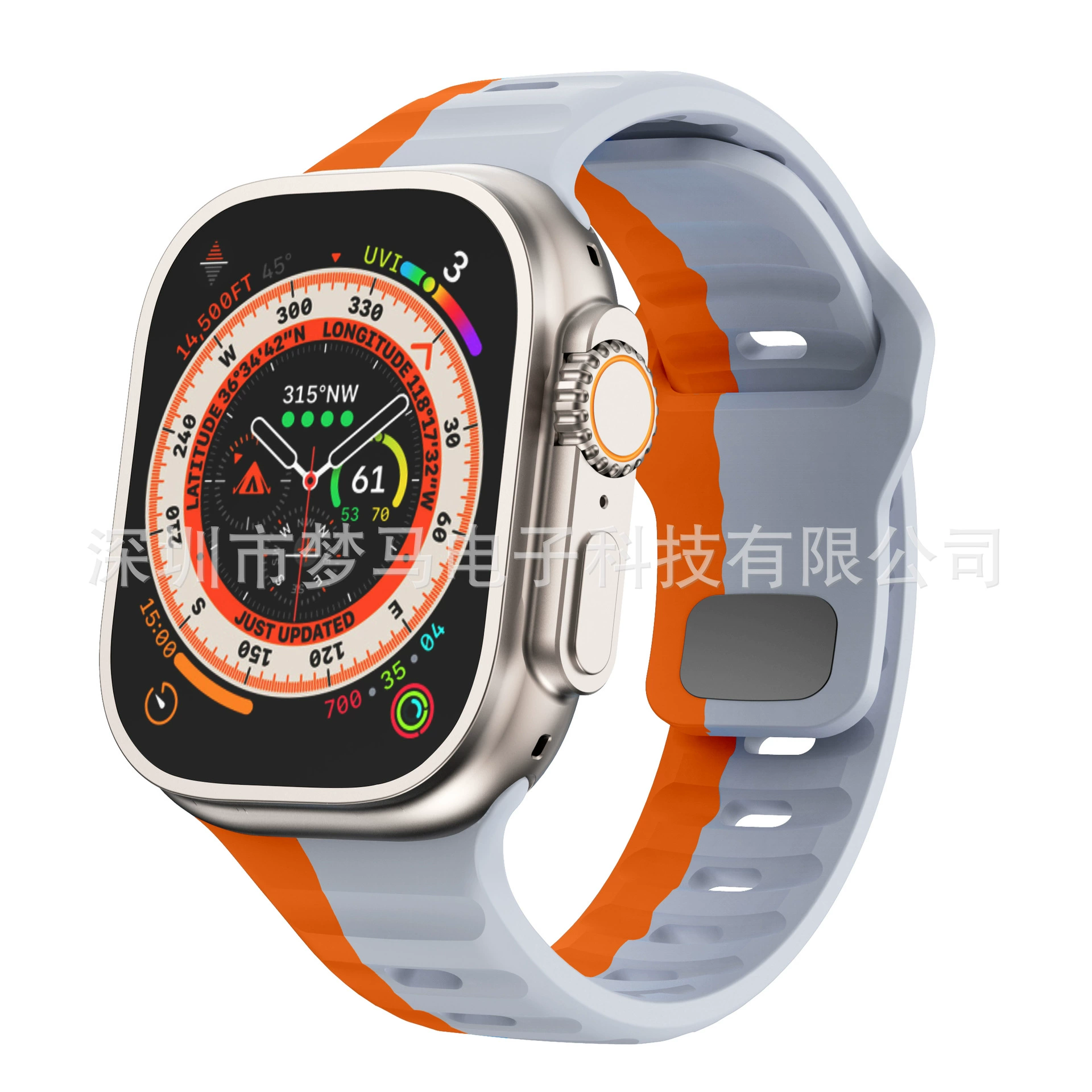 Подходит для Apple Watch, силиконовая лента Apple Series 9/Ultra2, волнообразный эластичный двуцветный ремешок с обратными блоками