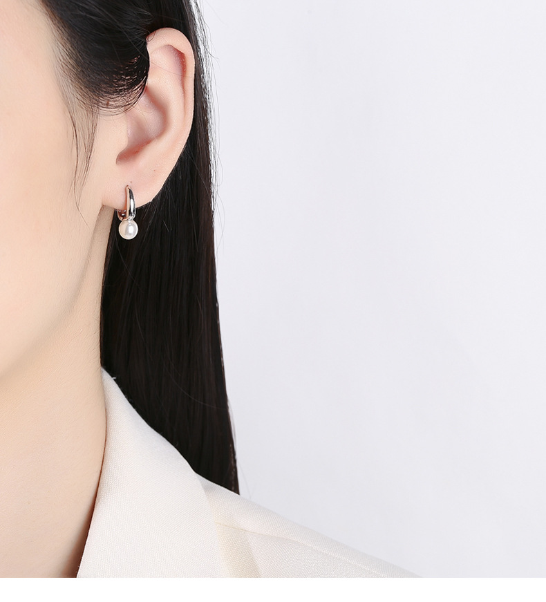 3g Weight 925 Sterling Silver Ear Needle Material Artificial Pearls Inlay Material Hoop Earrings Classification 1 Pair 925 Sterling Silver Artificial Pearls 925 Sterling Silver Earrings Geometric Hoop Earrings
