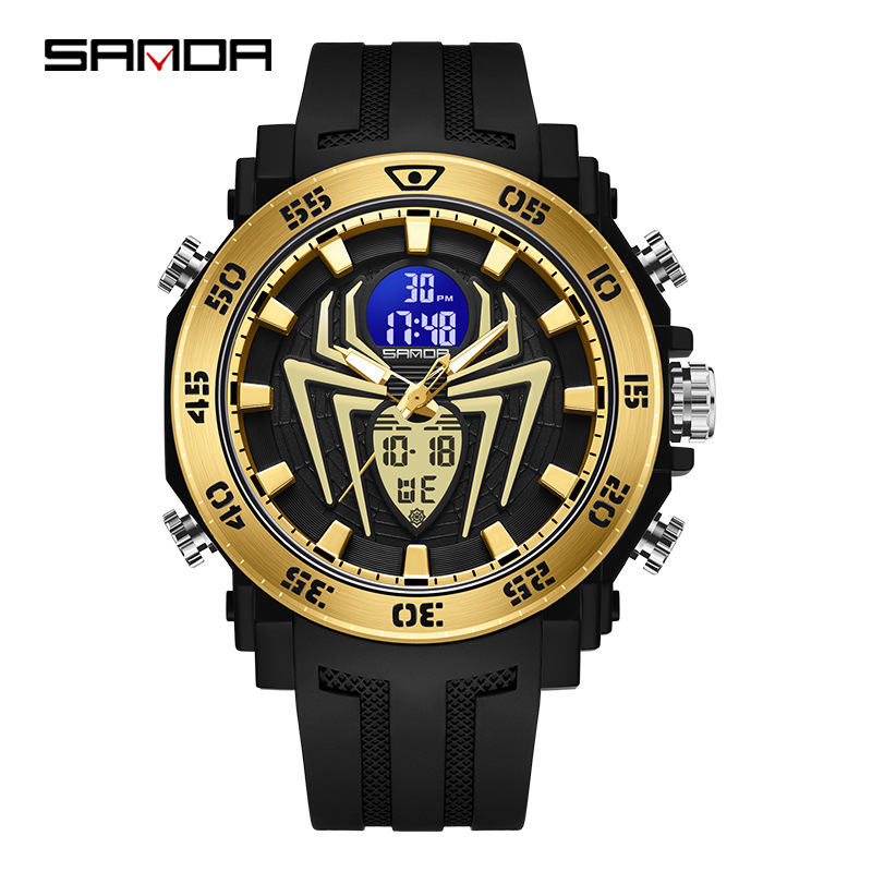 SANDA 6111 moda creativa Araña doble pantalla hombres y mujeres adolescentes reloj electrónico reloj multifuncional