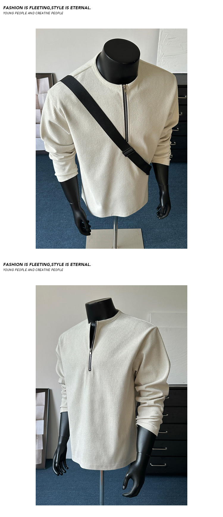 T-shirt henley mezza zip in velluto a coste uomo e donna_voghion.com