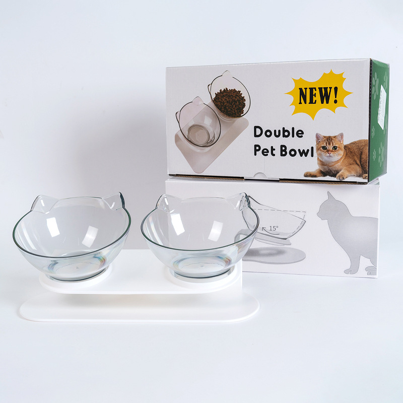 En stock venta al por mayor Internet celebridad ajustable protección del cuello gato tazón doble tazón inclinación transparente gato cara gato tazón mascota gato tazón