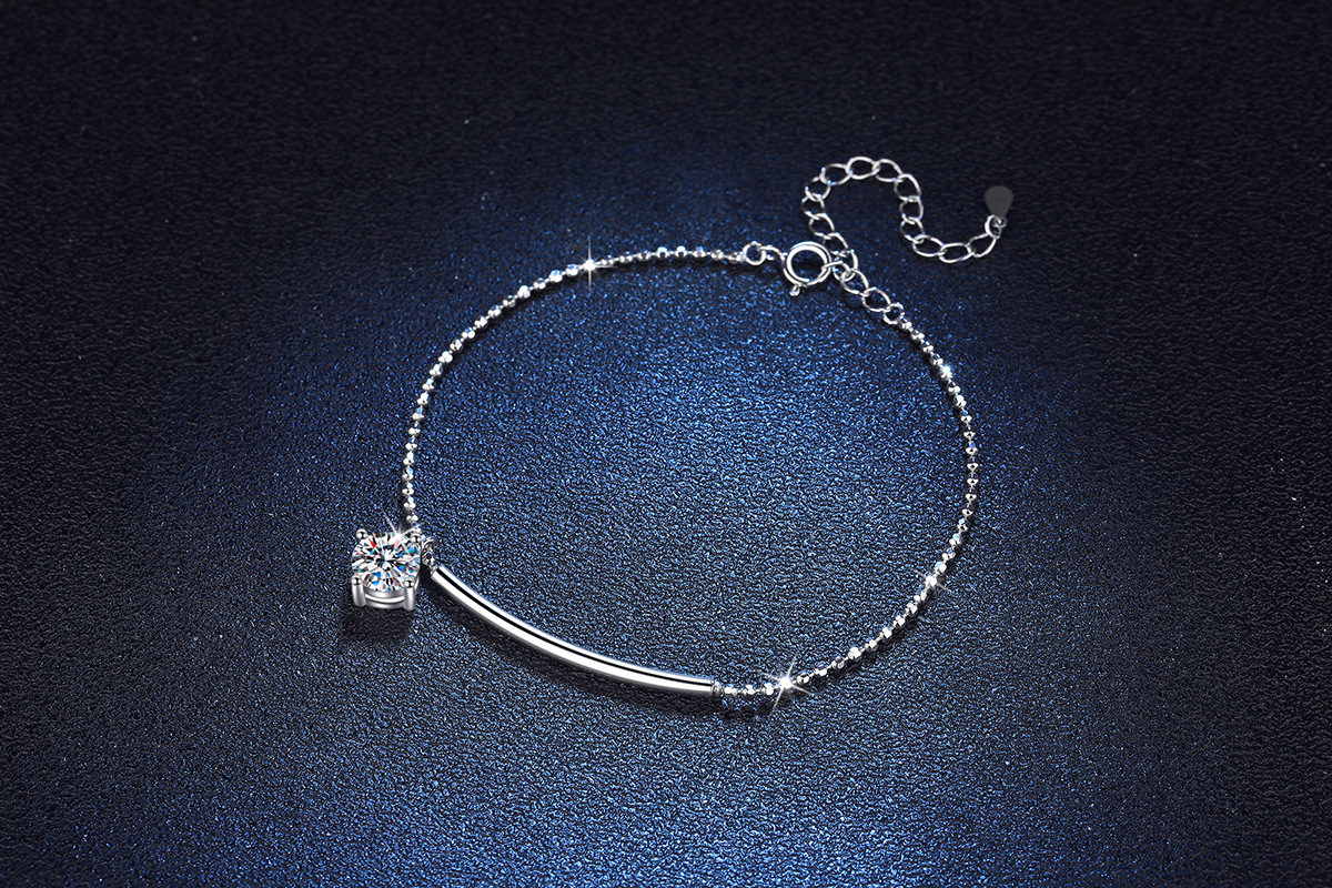 Holiday, Daily Occasion 925 Sterling Silver Material 925 Sterling Silver Moissanite High Carbon Diamond GRA Certificate Plating Inlay Round Bracelets Anklet