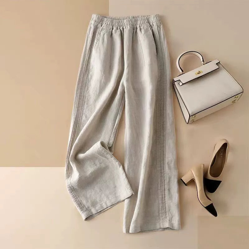 Повседневные брюки из хлопка и льна 2024 летние новые художественные Ретро свободные удобные повседневные брюки для похудения с высокой талией трансграничная оптовая продажа