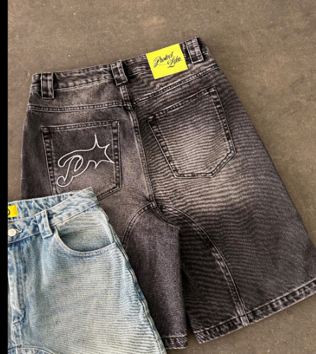 Europa y América Tren transfronterizo retro casual americano bordado callejero tendencia suelta Harajuku lavado mezclilla pantalones cortos verano