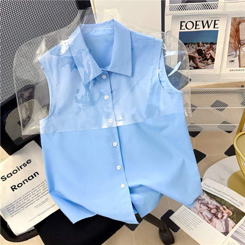 [Four Seasons Layering] Vest Sleeveless Shirt Women's Autumn Inner Layering Shirt Polo Lapel Single-Breasted Top