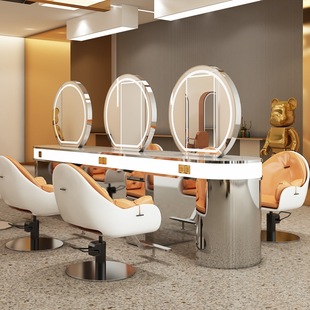 Cabinet with Barber Shop Integrated Mirror Cabinet Mirror Net Double-Sided Red Dye Table Hairdressing Salon Hairdressing Trendy Mirror Table
