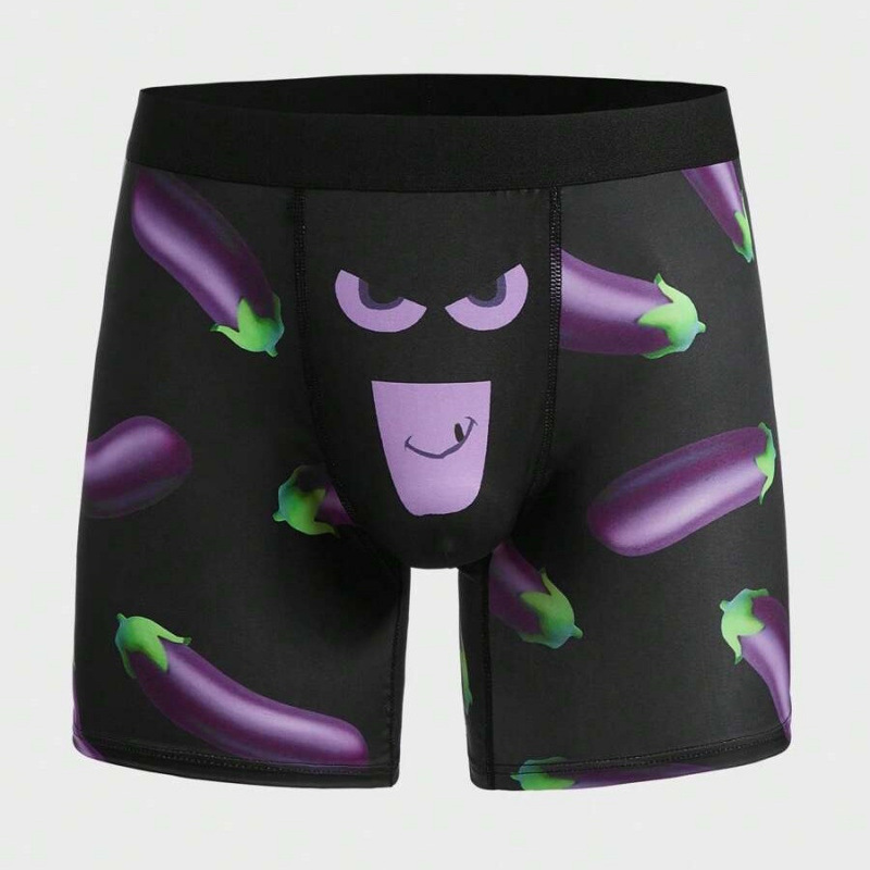 Fun Evil Eggplant 3D Printing Men's Home Casual Slim-fit Breathable Moisture-wicking Long Flat Panties