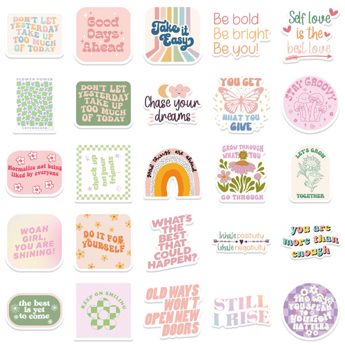 50 inspirational Danish pink stickers to decorate suitcase, notebook, waterproof guitar, removable and non-repeatable stickers