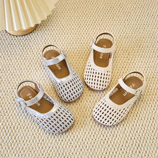 Girls' Sandals 2025 Summer New Children's Woven Toddler Shoes Korean Style Girl's Hollow Beach Shoes