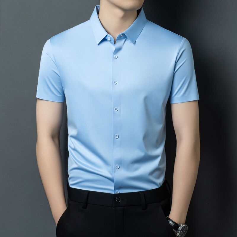 Cross-Border Foreign Trade Seamless Short-Sleeved Men's Shirts, Summer Lapel Shirts for Middle-Aged Dads, Business Casual Shirts Wholesale Cross-Border Foreign Trade Seamless Short-Sleeved Men's Shirts, Summer Lapel Shirts for Middle-Aged Dads, Business Casual Shirts Wholesale