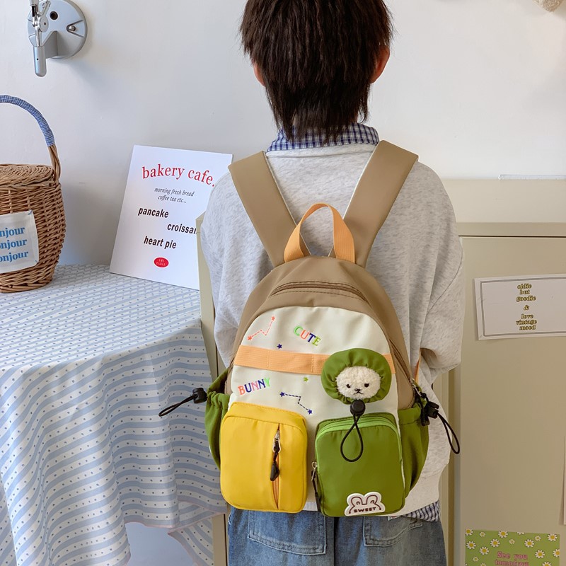 Mochila de estilo coreano para niños y niñas, color contrastante, mochila de dibujos animados, mochila de estudiantes de escuela primaria, mochila de niños de gran capacidad.