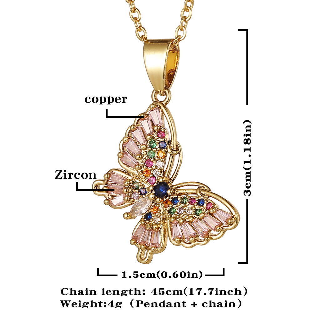 vintage butterfly color zircon copper necklace wholesale