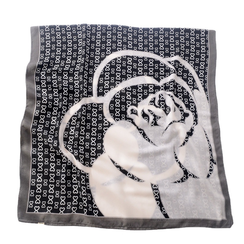 Otoño e Invierno nueva moda europea y americana estilo Chanel impreso bufanda Negro estilo occidental Camelia algodón y lino sensación bufanda chal