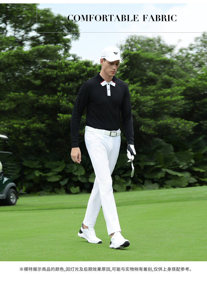 Áo polo nam dài tay golf PGM chất liệu waffle thoáng khí co giãn cao — Tay áo dài màu đen [kết cấu bánh quế/viền xẻ/độ đàn hồi cao ở mọi mặt] YF823 chi tiết 24
