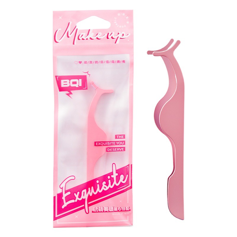 BQI Professional Eyelash Tweezers Stainless Steel Gold Feather Clip False Eyelash Helper Clip Beard Eyebrow Tool Cross Border