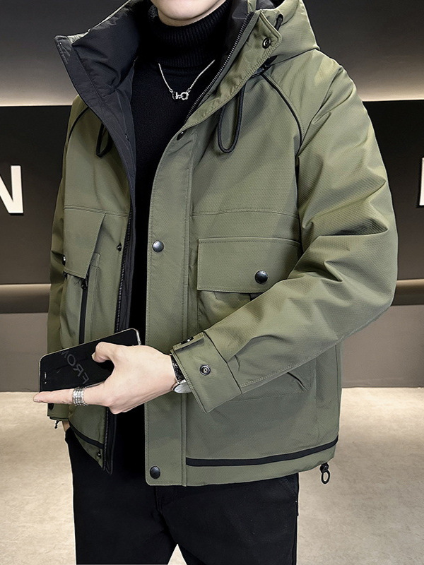 2024 Winter New Men's Hooded Down Jacket Men's Trendy Workwear Outdoor Thickened Winter Jacket