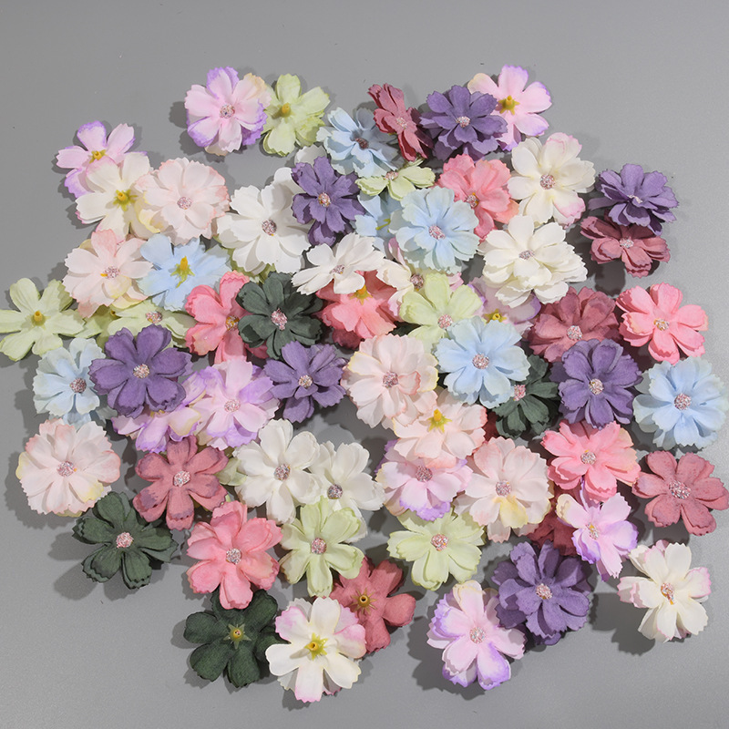 5cm Three-Layer Cherry Blossom Small Flower Heads DIY Artificial Flowers for Decoration, Flower Wreaths, Flower Walls, Wedding Chrysanthemum Floral Design Artificial Flowers