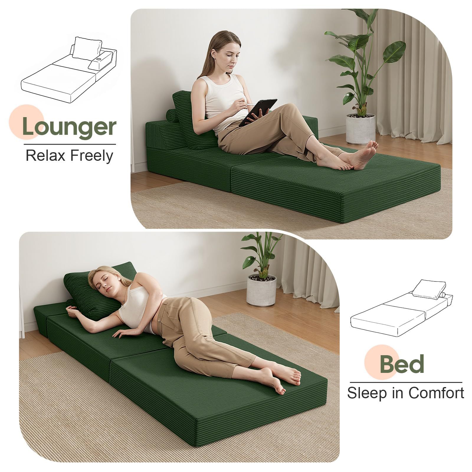 Módulo de sofá plegable transfronterizo combinado sofá de tela para acostarse y dormir bloque de tofu sofá cama de tatami individual