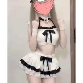 芝士蜜韵甜酷少女上衣小飞袖短款蝴蝶结短裙蓬蓬裙小个子套装甜美