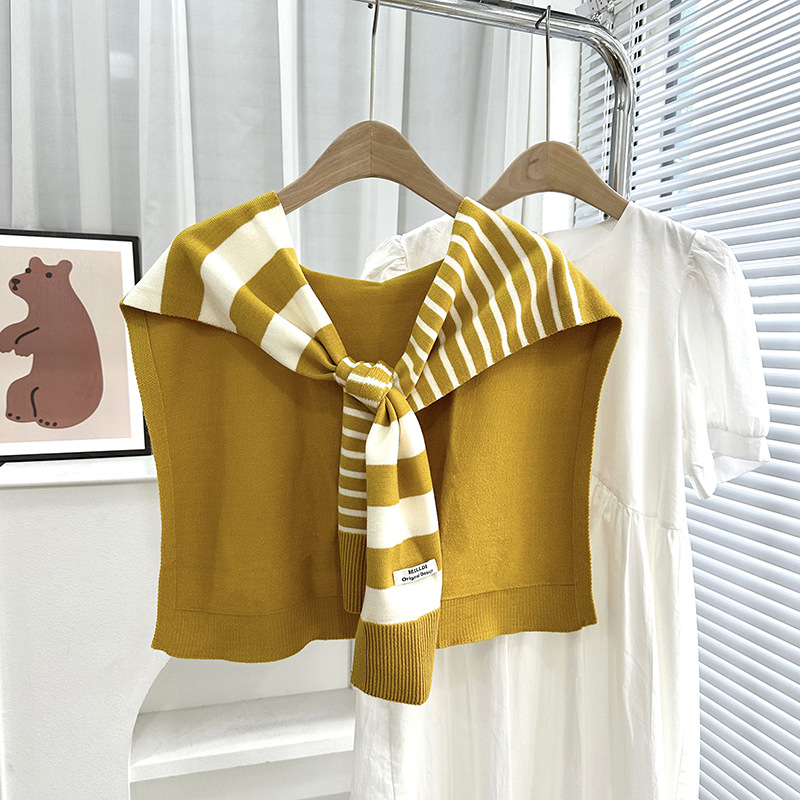 Primavera y otoño tejido a rayas cruzadas pequeñas sopales de cuello decoración delgada hombro de collar falso cardigan nudo