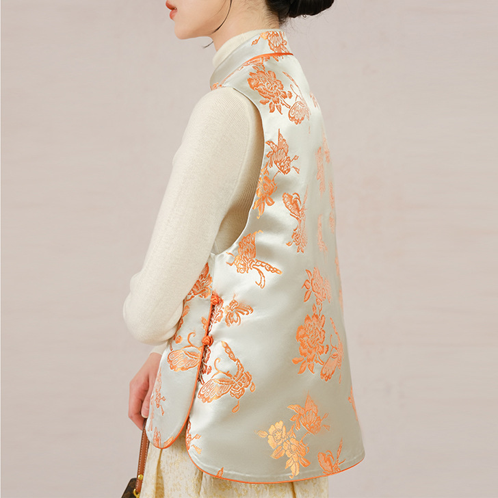 新中式国风马甲女装 马夹女款时尚 提花织金对襟上衣A1217