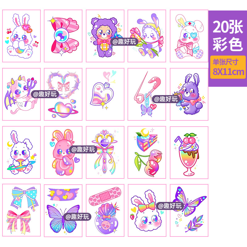 Colorful fresh tattoo stickers 2023 new cute rabbit stickers disposable waterproof flower arm tattoo stickers